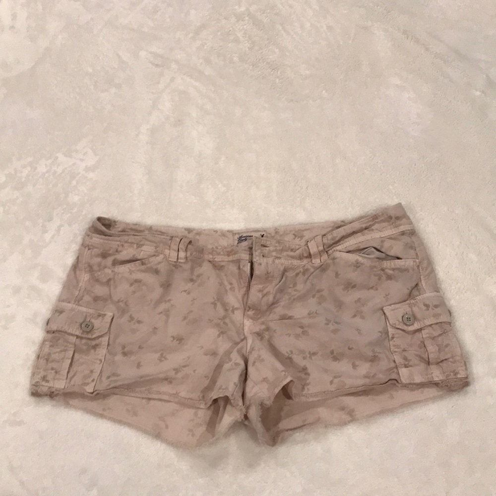 Khaki American Eagle Shorts with Floral Design